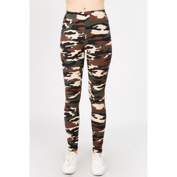Mid Waist Camo Print Leggings Skinny Pants Long - Picture 2 of 7